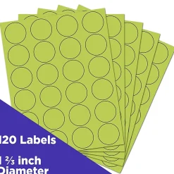 JAM Paper Round Label Seals, 1 2/3" Diameter, , 24 Labels/Sheet, 5 Sheets/Pack (147627049) Ultra Lime Green
