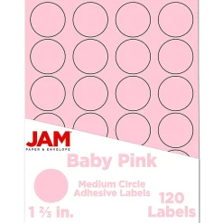 Labels|JAM Paper Round Label Sticker Seals, 1 2/3", , 24 Labels/Sheet, 5 Sheets/Pack (147628279) Baby Pink