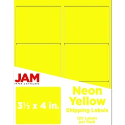 Outlet JAM Paper Shipping Label, 3 1/3" x 4", , 6 Labels/Sheet, 20 Sheets/Pack (354328049) Neon Yellow