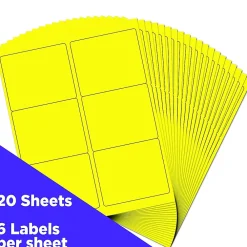Outlet JAM Paper Shipping Label, 3 1/3" x 4", , 6 Labels/Sheet, 20 Sheets/Pack (354328049) Neon Yellow