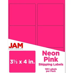 Clearance JAM Paper Shipping Labels, 3 1/3" x 4", , 6 Labels/Sheet, 20 Sheets/Pack (354328046) Neon Pink