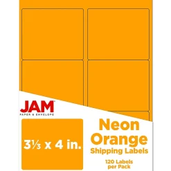 New JAM Paper Shipping Labels, Large, 3 1/3 x 4, , 6 Labels/Sheet, 20 Sheets/Pack (354328043) Neon Orange