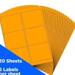 New JAM Paper Shipping Labels, Large, 3 1/3 x 4, , 6 Labels/Sheet, 20 Sheets/Pack (354328043) Neon Orange