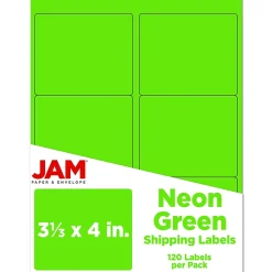 Clearance JAM Paper Shipping Labels, 3 1/3" x 4", , 6 Labels/Sheet, 20 Sheets/Pack (354328037) Neon Green
