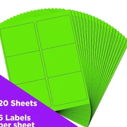Clearance JAM Paper Shipping Labels, 3 1/3" x 4", , 6 Labels/Sheet, 20 Sheets/Pack (354328037) Neon Green