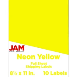 Hot JAM Paper Shipping Labels, 8 1/2" x 11", , 1 Label/Sheet, 10 Labels/Pack (337628611) Neon Yellow