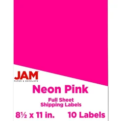 New JAM Paper Shipping Labels, 8 1/2" x 11", , 1 Label/Sheet, 10 Labels/Pack (337628614) Neon Pink