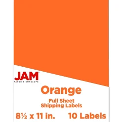 Outlet JAM Paper Shipping Labels, 8-1/2" x 11", , 1 Label/Sheet, 10 Labels/Pack (337628612) Orange