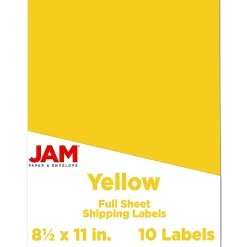 JAM Paper Shipping Labels, 8 1/2" x 11", , 1 Label/Sheet, 10 Labels/Pack (337628610) Yellow