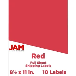 JAM Paper Shipping Labels, 8 1/2" x 11", , 1 Label/Sheet, 10 Labels/Pack (337628603) Red