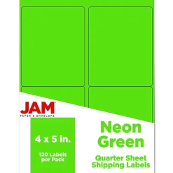 Discount JAM Paper Shipping Labels, 4" x 5", , 4 Labels/Sheet, 30 Sheets/Pack (354329156) Neon Green