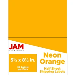 JAM Paper Shipping Labels, Half Page, 5 1/2" x 8 1/2", , 2 Labels/Sheet, 25 Sheets/Pack (359429628) Neon Orange