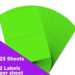 New JAM Paper Shipping Labels, Half Page, 5 1/2" x 8 1/2", , 2 Labels/Sheet, 25 Sheets/Pack (359429626) Neon Green