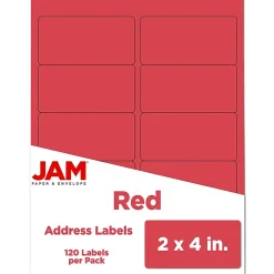 Best JAM Paper Shipping Labels, 2" x 4", , 10 Labels/Sheet, 12 Sheets/Pack (4514940) Red