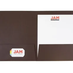 Pocket Folders|JAM Paper Two-Pocket Textured Linen Business Folders, Chocolate Brown, 50/Box(386LBRC)