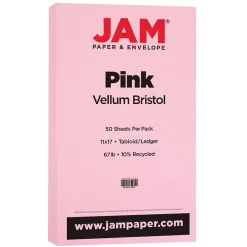 Card Stock*JAM Paper Vellum Bristol 67 lb. Cardstock Paper, 11" x 17", Pink, 50 Sheets/Pack (16932848)