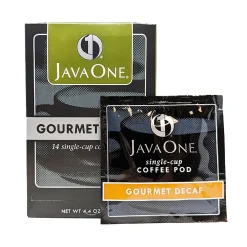 JavaOne Gourmet Decaf Coffee Freshpack, Light Roast, 84/Carton (JTC30216CT)