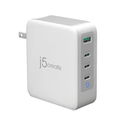 130W GaN USB-C 4-Port Charger for Laptops, Tablets, and Mobile Devices, White (JUP43130)<j5create