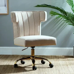 Office Chairs*Karat Home Armless Polyester Swivel Task Chair, Tan (OFM0001-TAN)