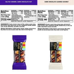KIND Minis Bars, Salted Caramel Dark Chocolate Nut/Dark Chocolate Almond Coconut, 0.7 Oz., 20/Pack (27970)