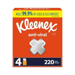 Antiviral Facial Tissue, 3-ply, 55 Tissues/Box, 4 Boxes/Pack (54506)<Kleenex Online
