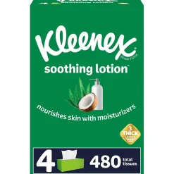 Lotion Facial Tissue, 3-ply, 120 Sheets/Box, 4 Boxes/Pack (50179)<Kleenex Online
