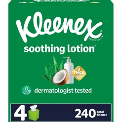 Lotion Facial Tissue, 3-Ply, 60 Sheets/Box, 4 Boxes/Pack (54289)<Kleenex Best