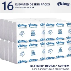 Kleenex Reveal Multifold Paper Towels, 2-Ply, White, 150 Sheets/Pack, 16 Packs/Carton (46321)
