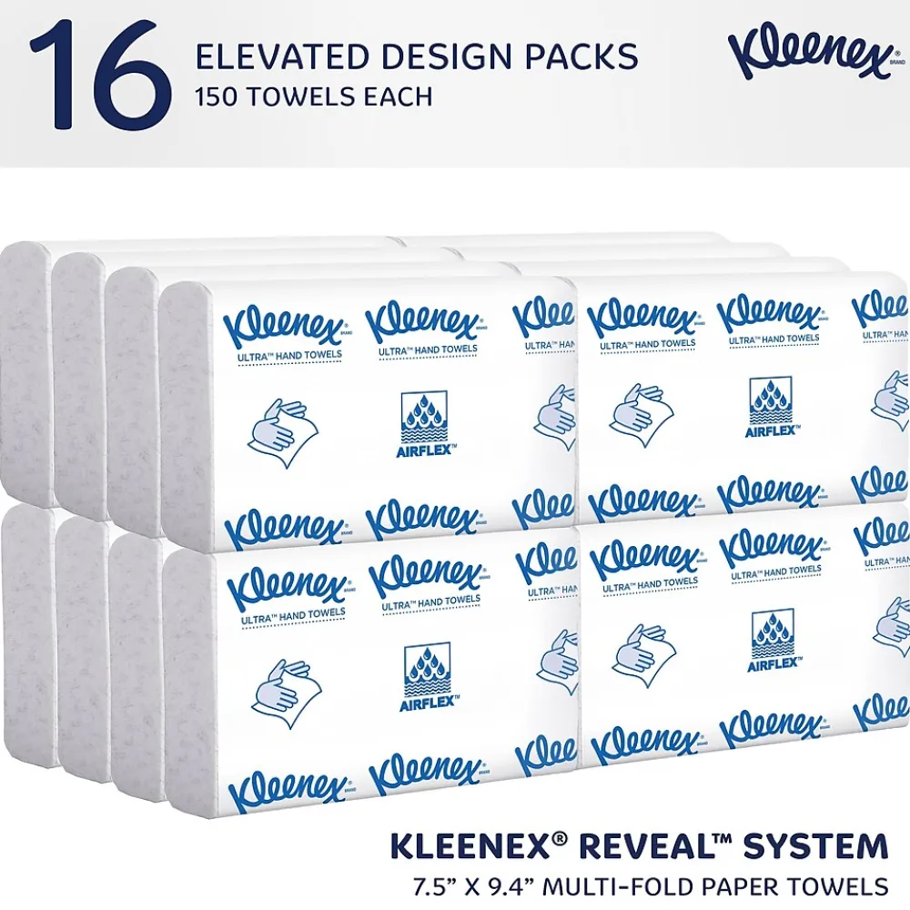 Kleenex Reveal Multifold Paper Towels, 2-Ply, White, 150 Sheets/Pack, 16 Packs/Carton (46321)