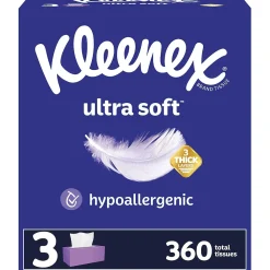 Ultra Soft Facial Tissue, 3-Ply, 120 Tissues/Box, 3 Boxes/Pack (54314)<Kleenex Discount