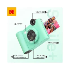Kodak Smile+ 5 Megapixels Digital Instant Print Camera, Green (RODSMPCAMGN)