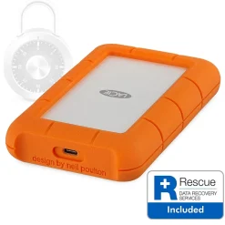 New LaCie Rugged Secure 2TB External Hard Drive Portable USB-C USB 3.0 Shock Resistant Encryption Mac PC, Orange (STFR2000403)