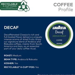 Lavazza Classico Decaf Coffee Keurig® K-Cup® Pods, Medium Roast, 88/Carton (5000382581CT)