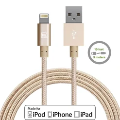 LAX Apple MFi Certified Lightning to USB Cable for Charge Sync 10ft - Gold<LAX Gadgets Hot
