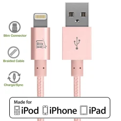 LAX Apple MFi Certified Lightning to USB Cable for Charge Sync 10ft, Rose Gold<LAX Gadgets Hot