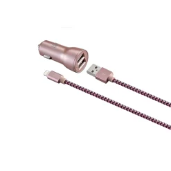 MFI Certified 6ft Charger with Car Charger Rose Gold (MFICAR6FT-ROS)<LAX Gadgets Best