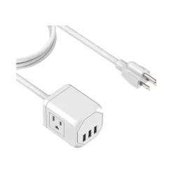 LAX Gadgets 3-Outlet 3-USB Port Surge Protector, 5', White (OUT3X3WH)