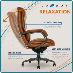 Office Chairs*La-Z-Boy Aberdeen Ergonomic Bonded Leather Swivel Computer and Desk Chair, (51545-CAM) Camel