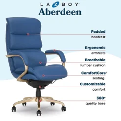 Office Chairs*La-Z-Boy Aberdeen Ergonomic Bonded Leather Swivel Executive Chair, Blue (51545-BLU)