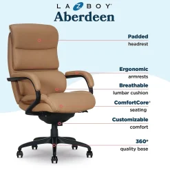 Office Chairs*La-Z-Boy Aberdeen Ergonomic Bonded Leather Swivel Executive Chair, Tan (51545-TAN)
