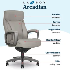 Office Chairs*La-Z-Boy Arcadian Ergonomic Bonded Leather Swivel Executive Chair, Beige (60008-BGE)
