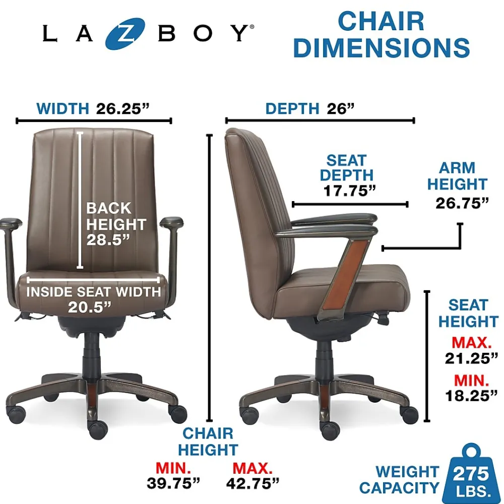 Office Chairs*La-Z-Boy Bennett Ergonomic Faux Leather Swivel Executive Chair, Brown (CHR10082C)