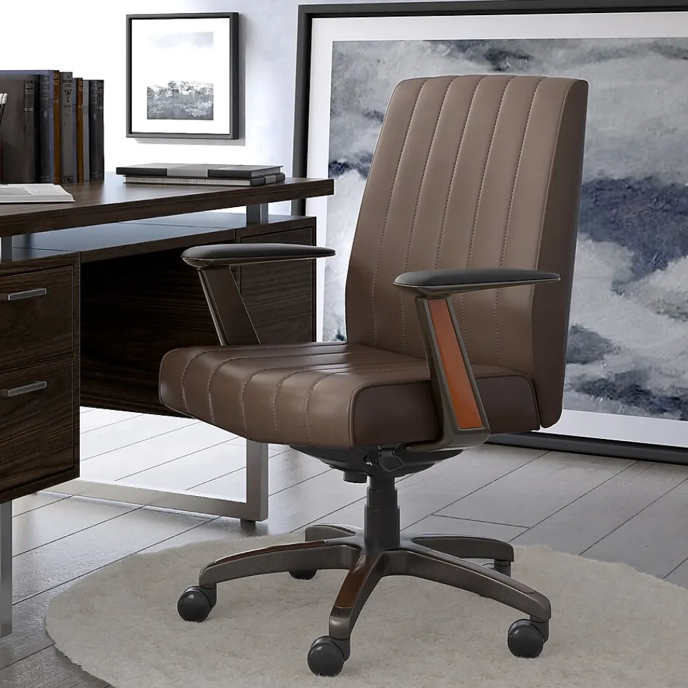Office Chairs*La-Z-Boy Bennett Ergonomic Faux Leather Swivel Executive Chair, Brown (CHR10082C)