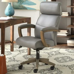 Office Chairs*La-Z-Boy Greyson Ergonomic Bonded Leather Swivel Executive Chair, Gray (CHR10086A)