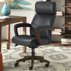 Office Chairs*La-Z-Boy Greyson Ergonomic Bonded Leather Swivel Executive Chair, Black (CHR10086B)