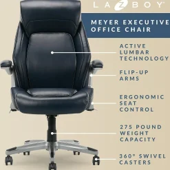 Ergonomic Chairs*La-Z-Boy Meyer Ergonomic Bonded Leather Swivel Executive Chair, (60082-NVY) Navy
