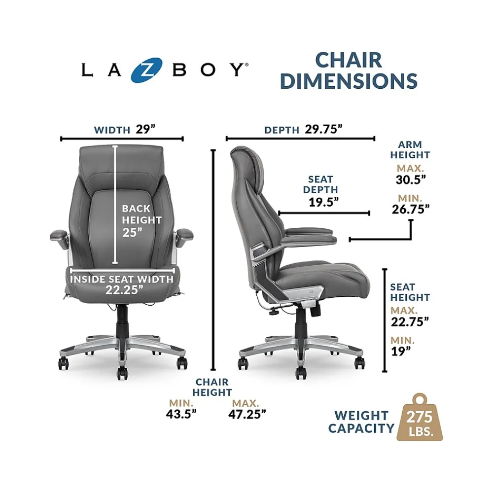 Ergonomic Chairs*La-Z-Boy Meyer Ergonomic Bonded Leather Swivel Executive Chair, (60082-GRY) Gray