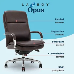 Office Chairs*La-Z-Boy Opus Ergonomic Bonded Leather Swivel Executive Chair, Dark Brown and Chrome (CCHR10015E)