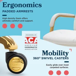 Office Chairs*La-Z-Boy Sonata Ergonomic Bonded Leather Swivel Executive Chair, White and Gold (CCHR10014A)