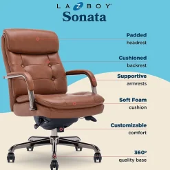 Office Chairs*La-Z-Boy Sonata Ergonomic Bonded Leather Swivel Executive Chair, Cognac and Graphite (CCHR10014C)